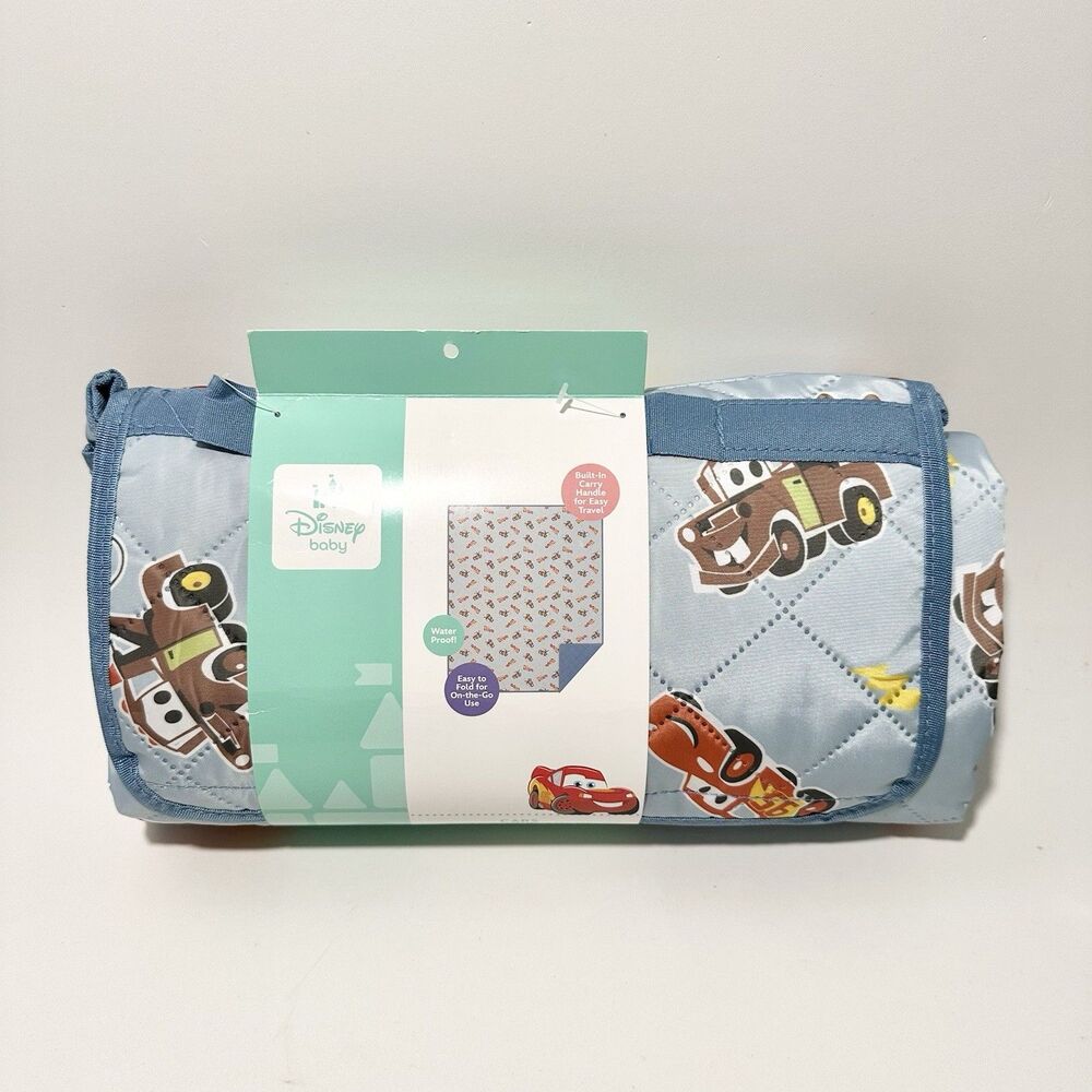 Disney Baby CARS Quilted Outdoor Picnic Blanket Comforter Blue Waterproof 50x60"